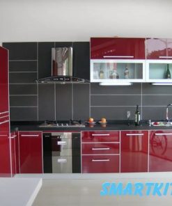 Tủ bếp gỗ Laminate màu đỏ sang chảnh