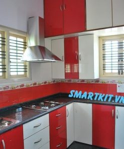 Tủ bếp gỗ Laminate 2 màu kết hợp