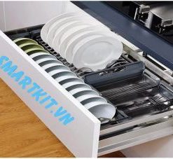 GIÁ ĐỂ BÁT INOX HỘP 304 RAY GIẢM CHẤN GẮN LIỀN LẮP MẶT NGĂN KÉO