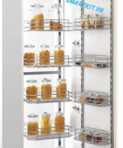 TỦ KHO 6 TẦNG CÁNH MỞ INOX 304 ĐAN Ô VUÔNG 12 RỔ, KHUNG SƠN TRẮNG