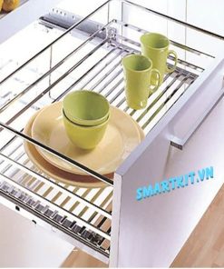 GIÁ ĐỂ XOONG INOX 304 THANH DẸT LẮP TRONG TỦ VÀ MẶT NGĂN KÉP GẮN LIỀN RAY GIẢM CHẤN